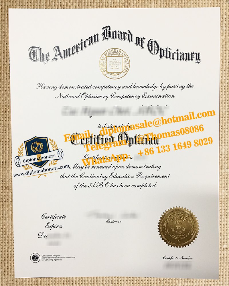 American Board of Opticianry certificate
