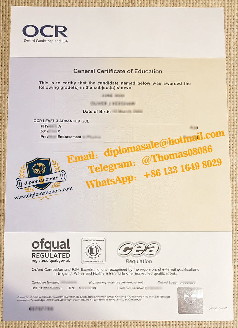 OCR GCE certificate
