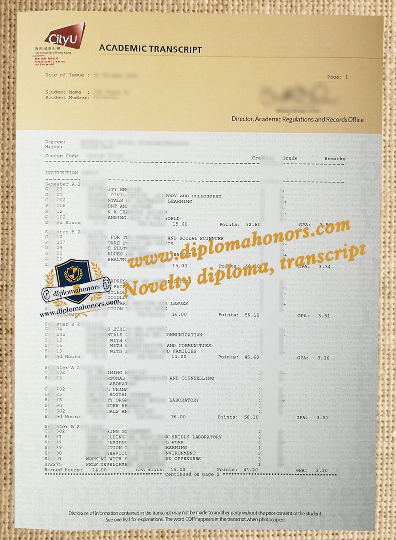 City University of Hong Kong transcript