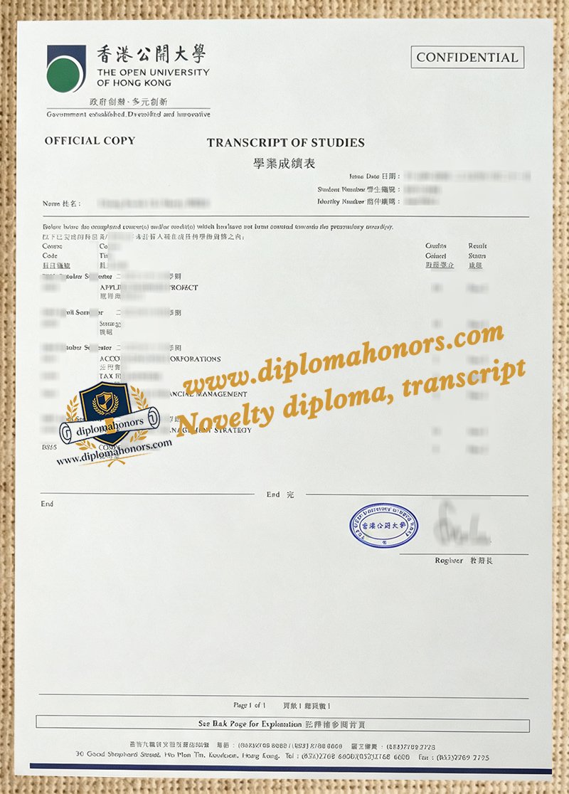 Open University of Hong Kong transcript